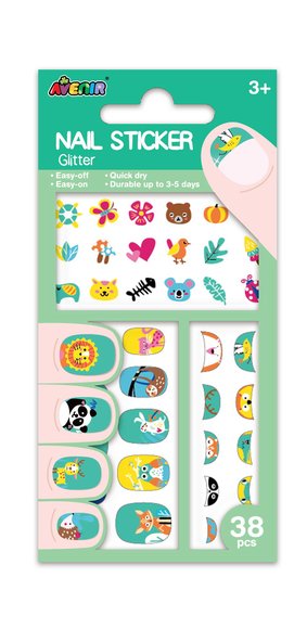 NAIL STICKER-ANIMALS - GLITTER 38PCS