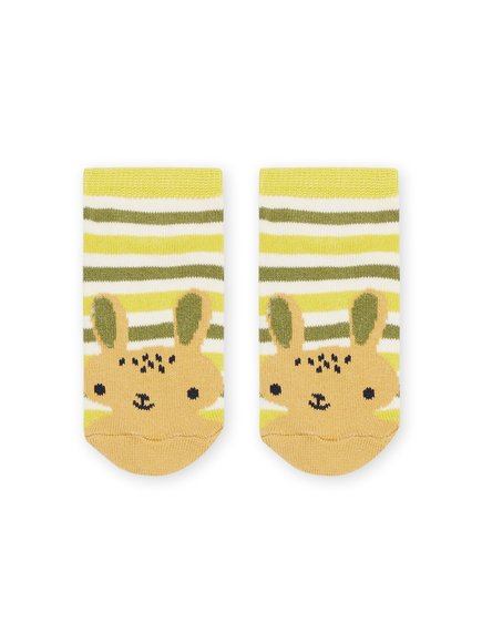 DPAM Βρεφικές Κάλτσες Unisex Yellow/Green Stripes Rabbit - ΣΚΟΥΡΟ ΧΑΚΙ