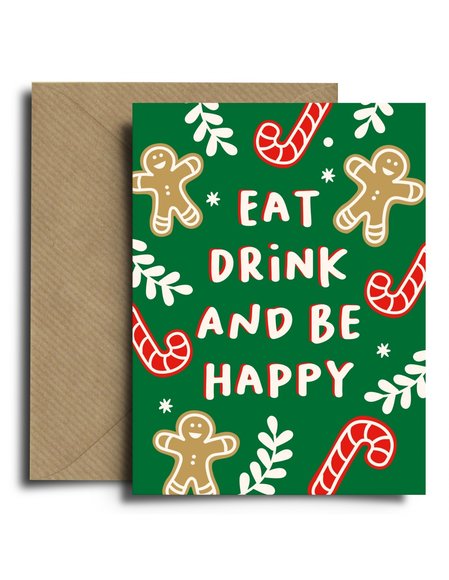 HMHB Χριστουγεννιάτικη Ευχετήρια Κάρτα Eat Drink and Be Happy - ΠΟΛΥΧΡΩΜΟ