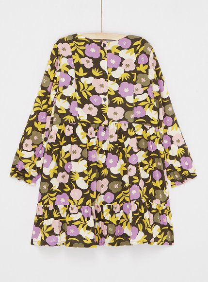 Παιδικό Floral Καφέ Φόρεμα για Κορίτσια