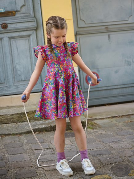 DPAM Παιδικό Κοντομάνικο Φόρεμα για Κορίτσια Purple Floral - ΜΠΛΕ
