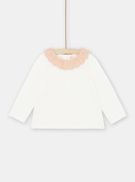 Βρεφική Μακρυμάνικη Μπλούζα για Κορίτσια White/Pink Lace - ΛΕΥΚΟ