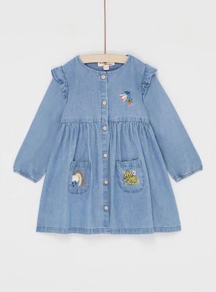 Βρεφικό Μακρυμάνικο Φόρεμα για Κορίτζια Denim Blue Rainbow