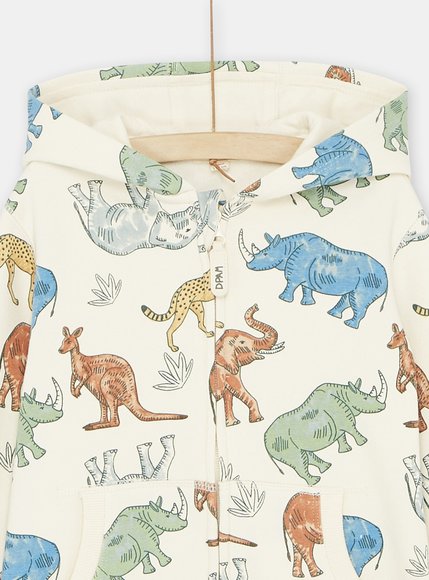 Παιδική Ζακέτα με Φερμουάρ και Κουκούλα για Αγόρια Μπεζ Δεινόσαυροι