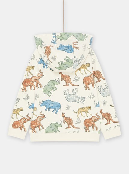 Παιδική Ζακέτα με Φερμουάρ και Κουκούλα για Αγόρια Μπεζ Δεινόσαυροι