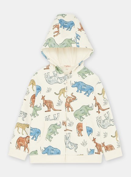 Παιδική Ζακέτα με Φερμουάρ και Κουκούλα για Αγόρια Μπεζ Δεινόσαυροι