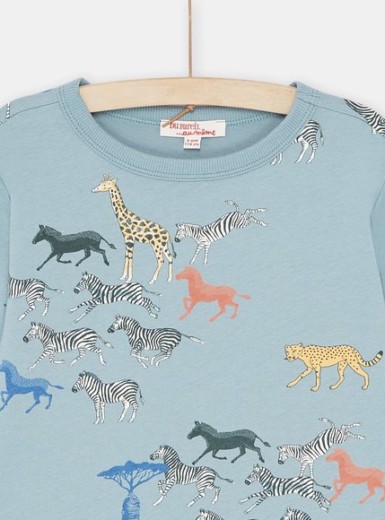 Παιδική Μακρυμάνικη Μπλούζα για Αγόρια Dusty Blue Animals