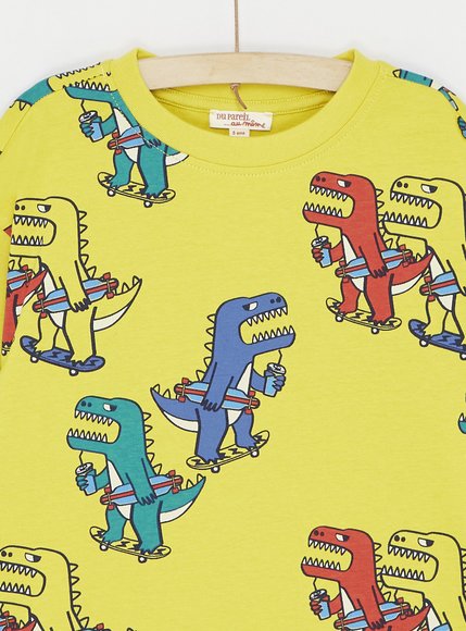 Παιδική Μακρυμάνικη Μπλούζα για Αγόρια Yellow Tyrannosaurus Rex