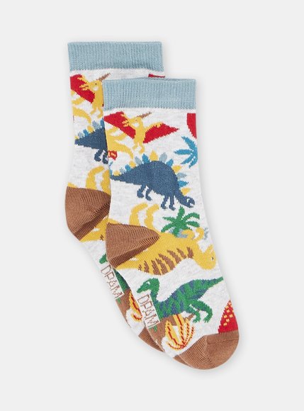 Σετ Παιδικές Κάλτσες για Αγόρια Πολύχρωμες Dinosaurs - ΓΚΡΙ SYOJOCHO2_GREY