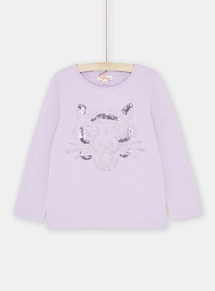DPAM Παδική Μακρυμάνικη Μπλούζα για Κορίτσια Λιλά Tiger - ΜΩΒ