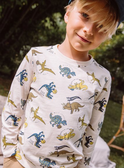 Παιδική Μπλούζα για Αγόρια Sergent Major Μπεζ Dinosaurs - ΛΕΥΚΟ