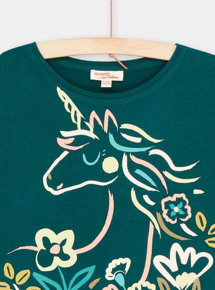 Παιδική Μακρυμάνικη Μπλούζα για Κορίτσια Πετρόλ Unicorn