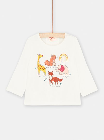 Βρεφική Μακρυμάνικη Μπλούζα για Κορίτσια White Animals