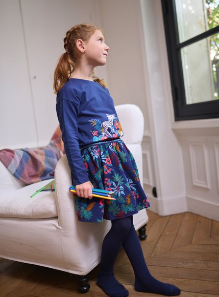 Παιδική Φούστα για Κορίτσια Διπλής Όψης Navy Blue Floral - ΣΚΟΥΡΟ ΜΠΛΕ
