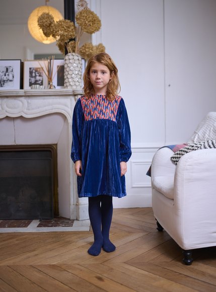 Παιδικό Μακρυμάνικο Φόρεμα για Κορίτσια Navy Blue Velour