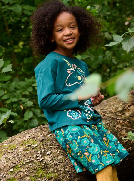 Παιδική Φούστα για Κορίτσια Διπλής Όψης Peacock Green Leaf