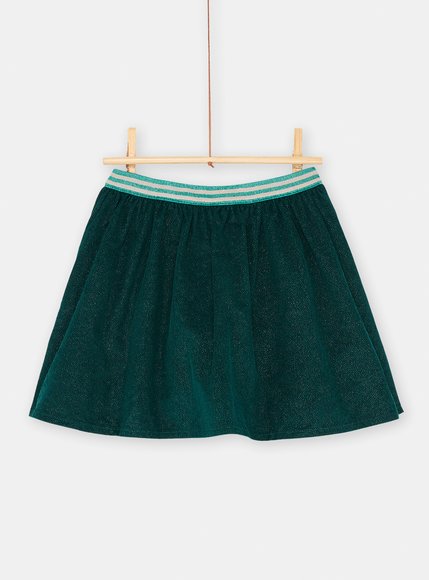 Παιδική Φούστα για Κορίτσια Διπλής Όψης Peacock Green Leaf