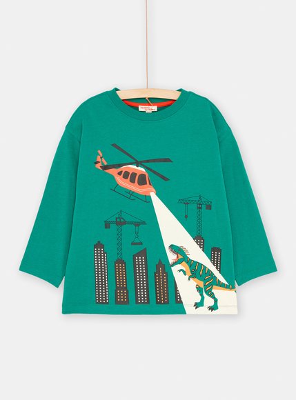 Παιδική Μακρυμάνικη Μπλούζα για Αγόρια Neon Peacock Green Dino – ΠΡΑΣΙΝΟ