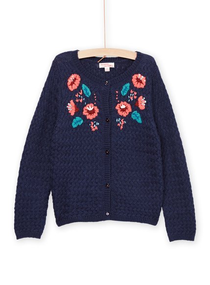 DPAM Παιδική Μακρυμάνικη Ζακέτα για Κορίτσια Navy Blue Flowers - ΣΚΟΥΡΟ ΜΠΛΕ