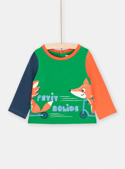 Παιδικό Μακρυμάνικο Μπλουζάκι για Αγόρια Πολύχρωμο Αλεπού - ΠΡΑΣΙΝΟ