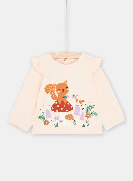 Βρεφική Μακρυμάνικη Μπλούζα για Κορίτσια Beige Squirrel - ΚΟΚΚΙΝΟ