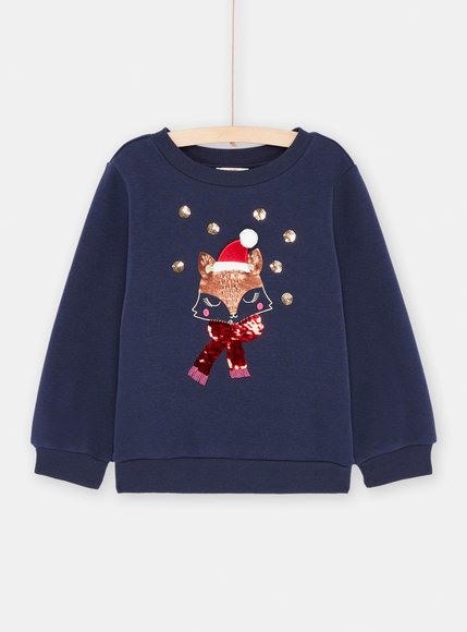 Παιδικό Μακρυμάνικο Χριστουγεννιάτικο Φούτερ για Κορίτσια Blue Foxy