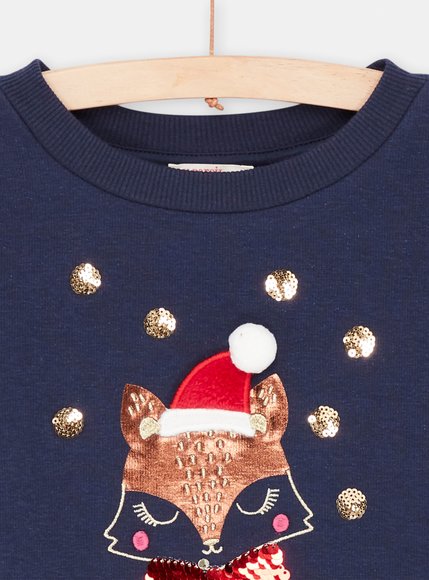 Παιδικό Μακρυμάνικο Χριστουγεννιάτικο Φούτερ για Κορίτσια Blue Foxy