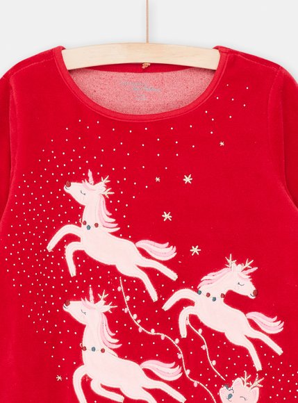 Παιδικό Χριστουγεννιάτικο Σετ Πιτζάμες για Κορίτσια Red/ Green Unicorn