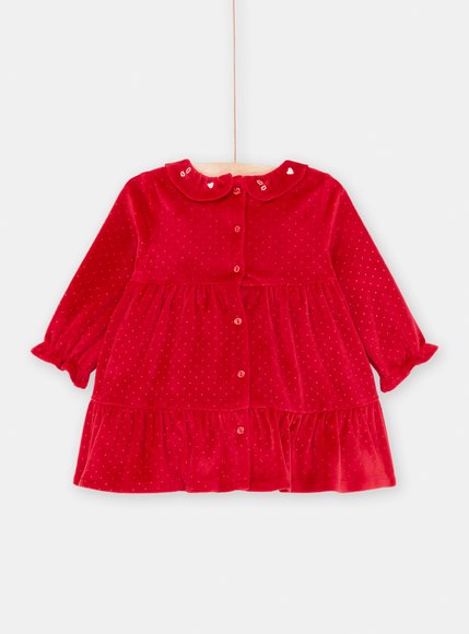 Βρεφικό Μακρυμάνικο Φόρεμα για Κορίτσια Red Velour Flowers