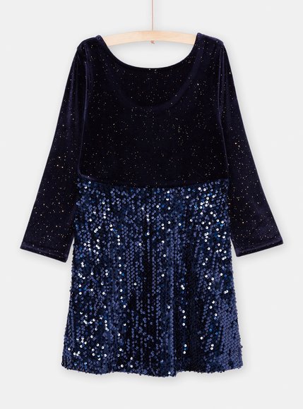 Παιδικό Μακρυμάνιικο Φόρεμα για Κορίτσια Midnight Blue Sequin - ΜΠΛΕ