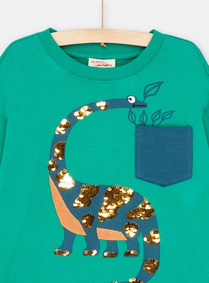 Παιδική Μακρυμάνικη Μπλούζα για Αγόρια Πράσινη Diplodocus