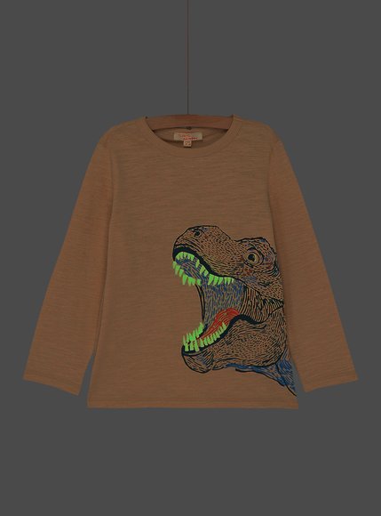 Παιδική Μακρυμάνικη Μπλούζα για Αγόρια Beige Neon Dino
