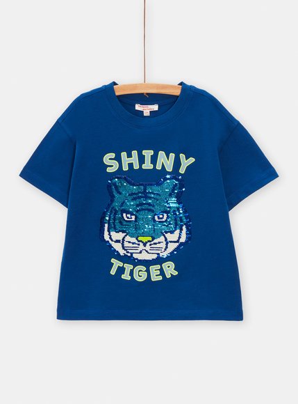 Παιδική Κοντομάνικη Μπλούζα για Αγόρια Blue Shiny Tiger