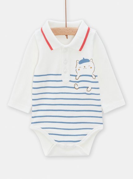 Βρεφικό Μακρυμάνικο Φορμάκι Unisex White/Blue Stripes