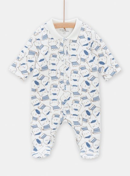 Βρεφικό Μακρυμάνικο Φορμάκι Unisex White/Blue Cat Print