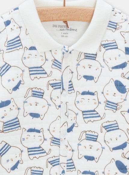 Βρεφικό Μακρυμάνικο Φορμάκι Unisex White/Blue Cat Print