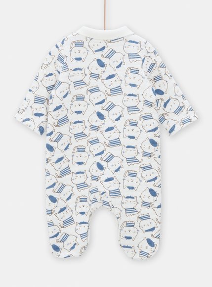 Βρεφικό Μακρυμάνικο Φορμάκι Unisex White/Blue Cat Print