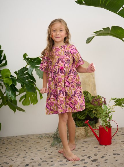 Παιδικό Φόρεμα για Κορίτσια Pink Leaves