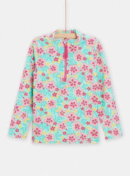 Παιδική Αντηλιακή Μπλούζα Θαλάσσης για Κορίτσια Turquoise Flowers
