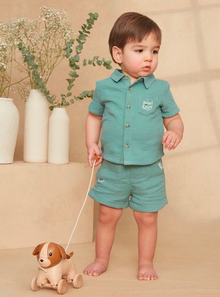 Βρεφικό Πουκάμισο για Αγόρια Dark Turquoise