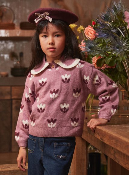 Παιδικό Πουλόβερ για Κορίτσια Purple Knit Flowers