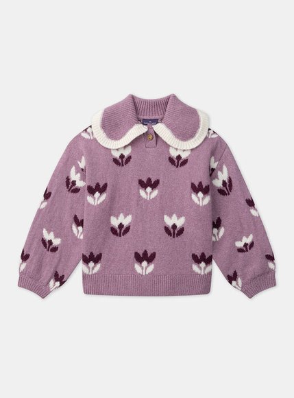 Παιδικό Πουλόβερ για Κορίτσια Purple Knit Flowers