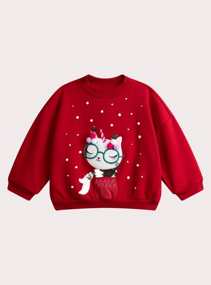 Παιδικό Φούτερ για Κορίτσια Red Christmas Cat