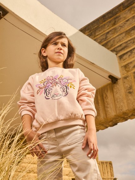 DPAM Παιδικό Φούτερ για Κορίτσια Flower Tiger - ΡΟΖ