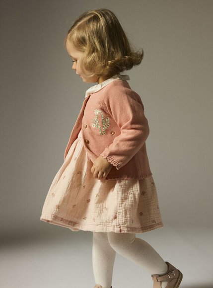 Βρεφική Ζακέτα για Κορίτσια Dusty Pink Embroidered