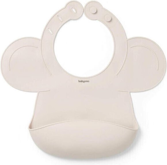 BabyOno: Σαλιάρα σιλικόνης 6m+ με θήκη περισυλλογής τροφίμων - Beige