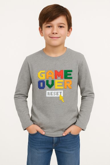 DREAMERS Παιδική Μακρυμάνικη Μπλούζα Game Over για Αγόρια - ΓΚΡΙ
