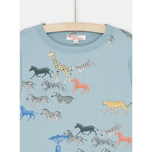 Παιδική Μακρυμάνικη Μπλούζα για Αγόρια Dusty Blue Animals