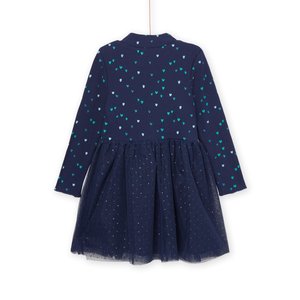 Παιδικό Μακρυμάνικο Φόρεμα για Κορίτσια Navy Blue Hearts Gliter