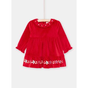 Βρεφικό Μακρυμάνικο Φόρεμα για Κορίτσια Red Velour Flowers